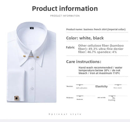 Men's Empire Neck French Cufflink Shirt Slim Fit Business Dress Assorted Cufflinks Lead Needle Large Tip Neck Men's White Shirt