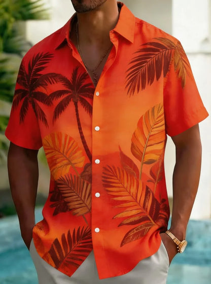 Men's  Tropical Plant Watercolor Print Shirt, Luxury Casual Design for Summer Vacation, Beachwear & Daily Style