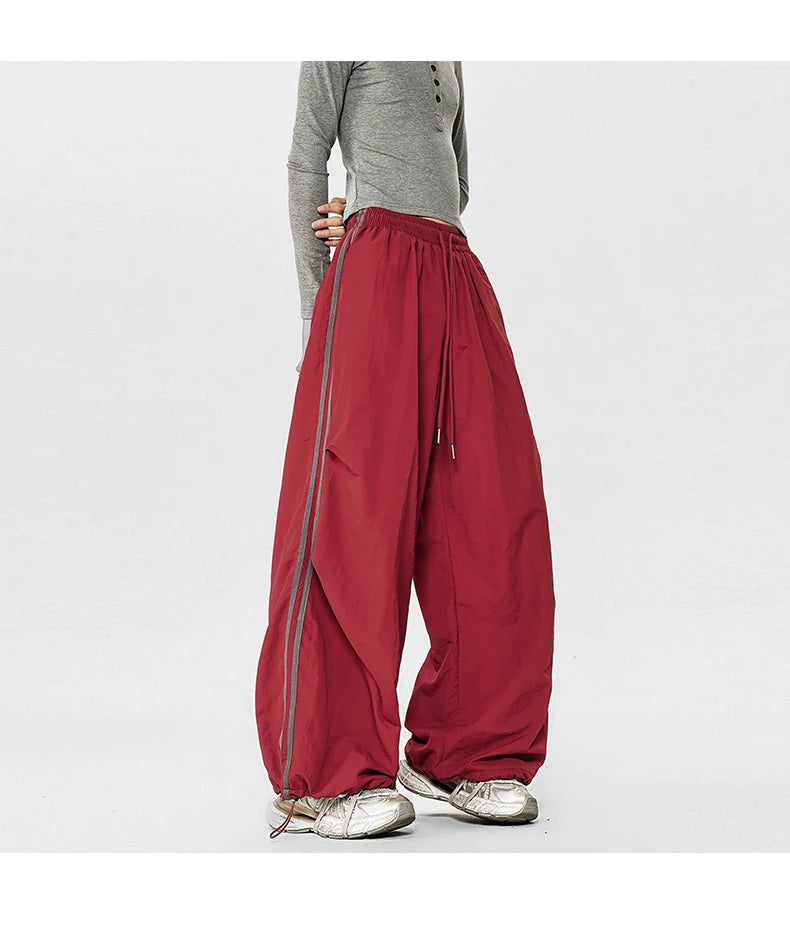American Striped Quick - Drying Relaxed Pants for Men, Straight - Leg Wide - Leg Cargo Design Streetwear Couple's Work Trousers
