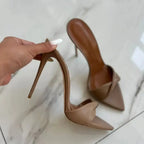 12CM European and American Fashion Sexy Pointed Thin High-Heeled White Sandals with Flared Thin Heels Women's Shoes in Large Siz