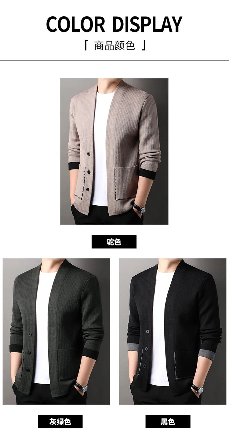 Solid Color Men's Knitted Cardigan Spring Autumn New Fashion Casual Wearable Sweater Middle-aged Coat
