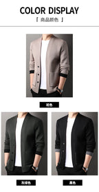 Solid Color Men's Knitted Cardigan Spring Autumn New Fashion Casual Wearable Sweater Middle-aged Coat