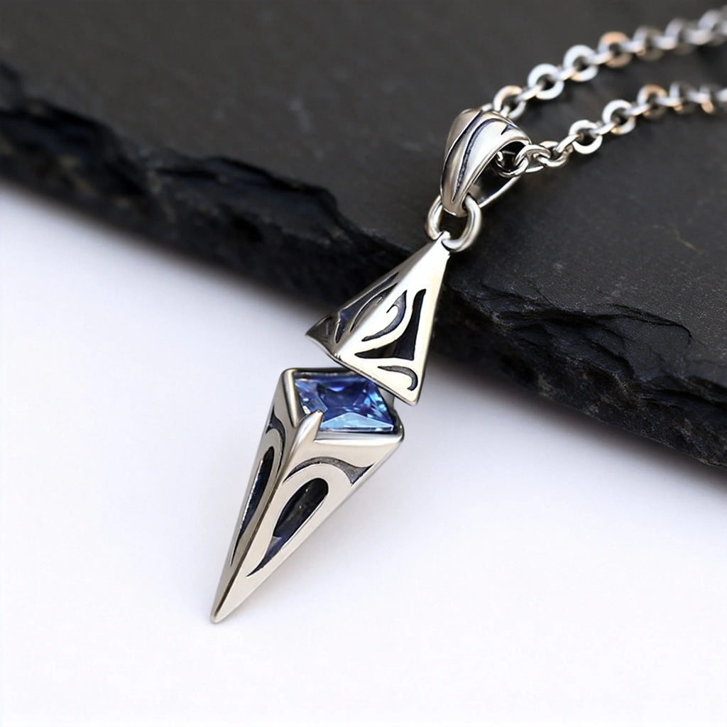 Stylish Blue Stone Necklaces for Men Women,Stainless Steel Geometric Pendant Collar,Valentine's Birthday Party Gift for Him