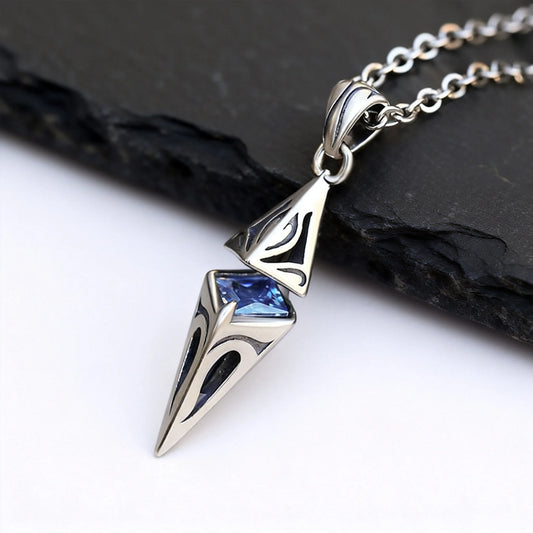 Stylish Blue Stone Necklaces for Men Women,Stainless Steel Geometric Pendant Collar,Valentine's Birthday Party Gift for Him