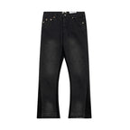 American retro washed letter spliced denim trousers high street trendy brand couple loose straight micro-flared long trousers