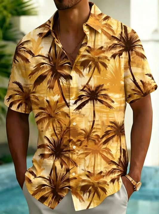Men's  Tropical Plant Watercolor Print Shirt, Luxury Casual Design for Summer Vacation, Beachwear & Daily Style