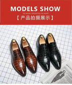 Mens Brown Crocodile Embossed Leather Dress Shoes Pointed Toe Lace Up Oxfords Formal Business Office Wedding Party Wear Comforta