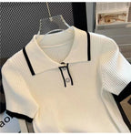 Ice silk knitted short sleeved T-shirt for women's summer 2024 new fashionable and stylish polo shirt top