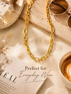 Chunky Gold Plated Link Necklace For Women, Stainless Steel Oval Thick Chain Choker Minimalist Jewelry Trendy Party Jewelry Gift