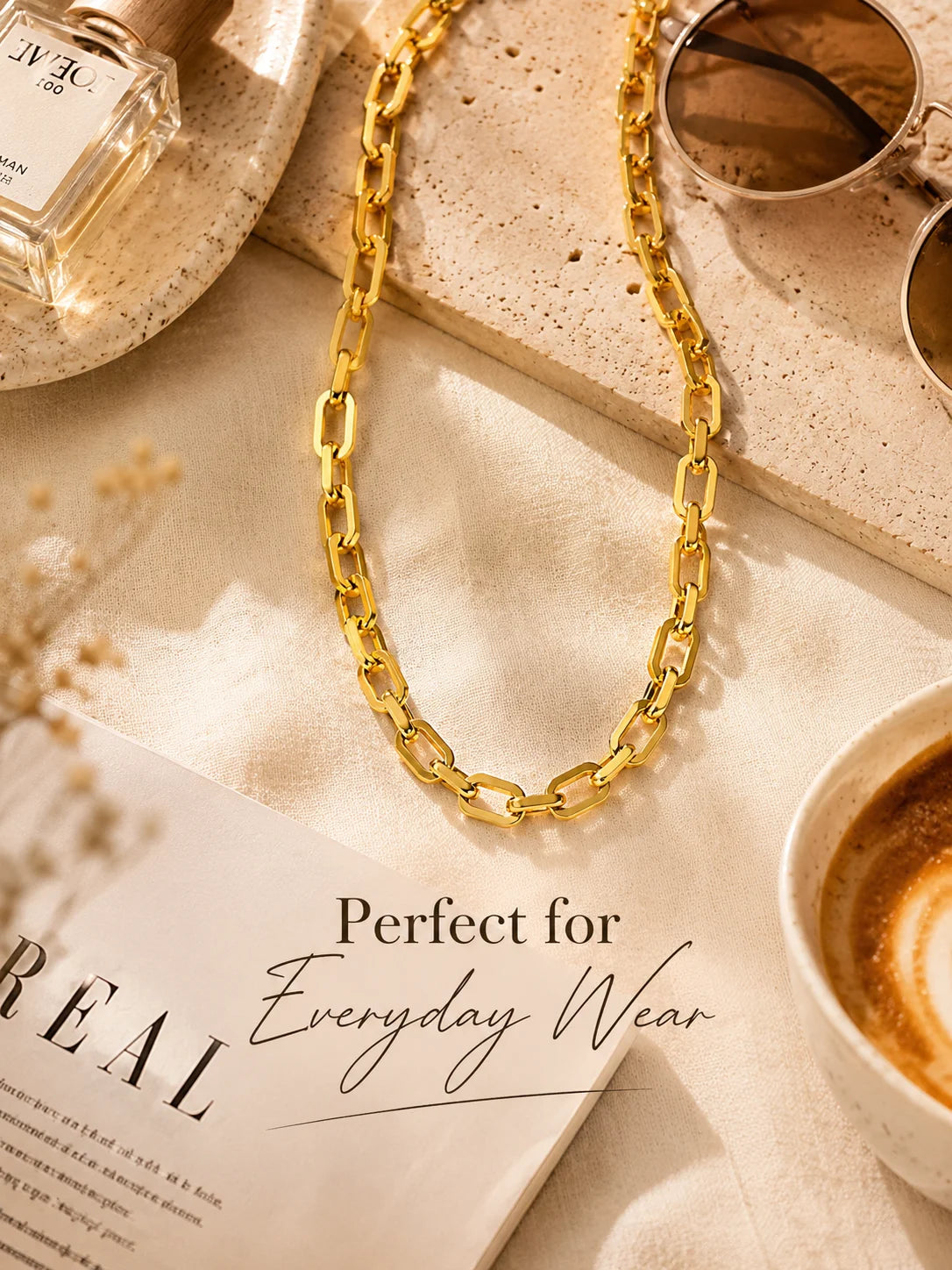 Chunky Gold Plated Link Necklace For Women, Stainless Steel Oval Thick Chain Choker Minimalist Jewelry Trendy Party Jewelry Gift