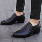 100% Genuine Leather Men Height Increasing Dress Shoes 6cm Fashion Business Brogues Brand Male Footwear Pure Black Monks D756