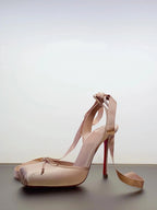 New style high heels with straps, satin toe cover, hollow square bow, thin heel, ballet style single shoes35-46