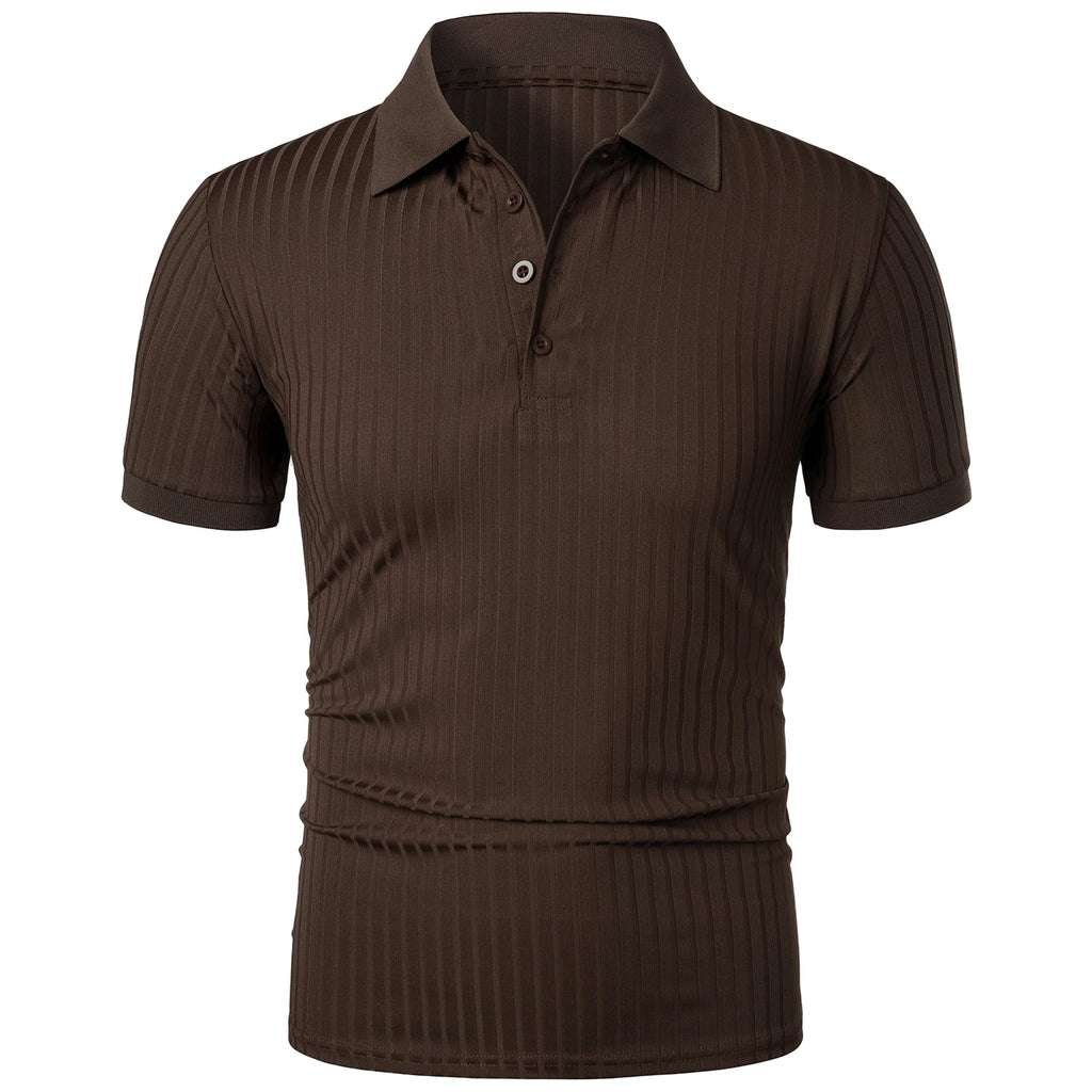 Men's running sports fitness wear summer high stretch vertical short-sleeved POLO shirt slim knit base shirt