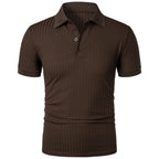 Men's running sports fitness wear summer high stretch vertical short-sleeved POLO shirt slim knit base shirt
