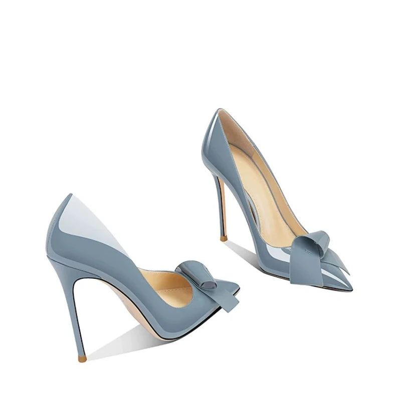 Bow High Heels Women's New Sweet Pointed Stiletto Comfortable Patent Leather Women's Shoes