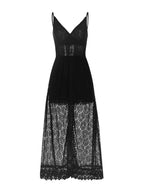 Summer Women Lace Playsuit Dress Sleeveless V Neck Hollow Out Irregular Midi Dress Sexy Elegant Casual Bohemian Dresses