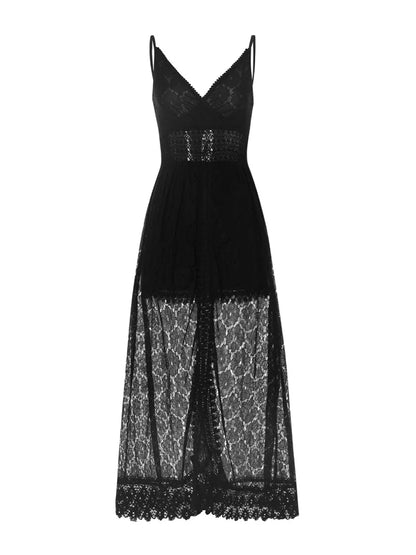 Summer Women Lace Playsuit Dress Sleeveless V Neck Hollow Out Irregular Midi Dress Sexy Elegant Casual Bohemian Dresses