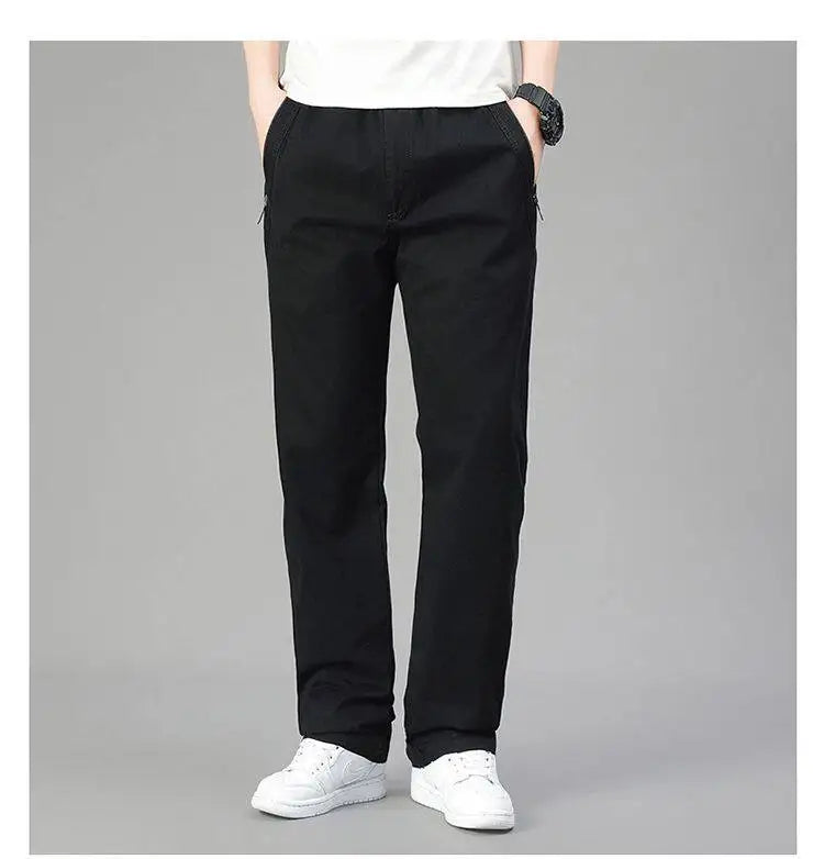 Mens Cotton Pants Spring Summer Sports Casual Pants Cargo Trousers Loose Fit with Zipper Pockets Big Size 5XL