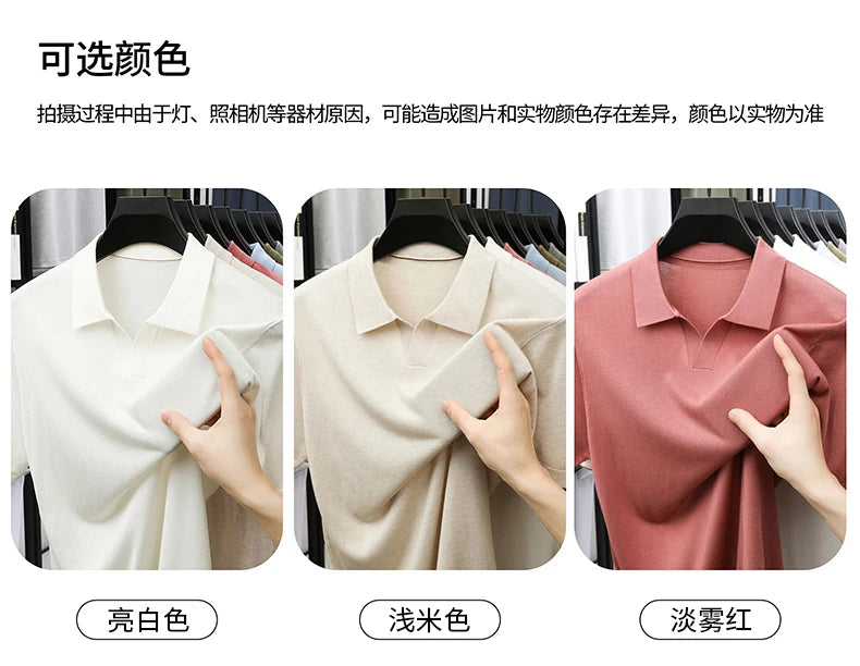 100%  Lyocell Knitwear 2025 Men Spring Summer Trendy Turn Down Collar Knit Tees Short Sleeve Breathable Knit Tops