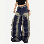 Fashionable Retro Embroidered Personalized Irregular High Waisted Jeans 2026 New Women Loose Oversized Streetwear Wide Leg Pants