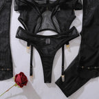Lingeries Sexy Hot Tempted Intimate Bra Thong 2PC Set with Garter Belts Stockings Gloves Fantasy Sheer Daring Lingerie for Women