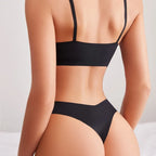 Seamless Bra Set Women Lingerie Set V-Shape Low Waist Thong Panties V-neck Bralette Wireless Brassiere Female Sexy Underwear Set