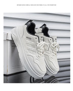 2026 Summer Men's White Platform Sneakers Leather Casual Shoes Thick Sole Streetwear Trendy Footwear