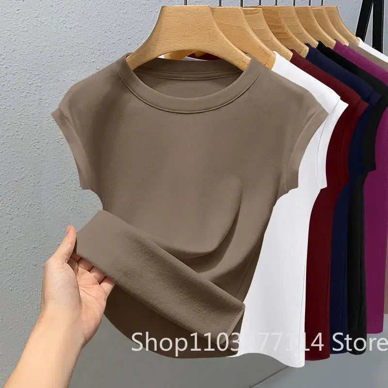 Women's New Sleeveless T-shirt Trendy Fashion Casual Slim Fit Summer Round Neck Ribbed Solid Color Cool Thin Base Top