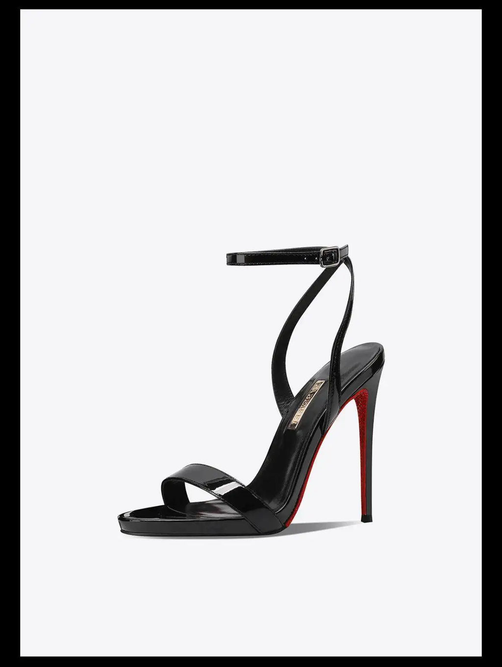 2026 new black patent leather rhinestone open toe sandals with slim heels and a straight ribbon for parties,high heels for women