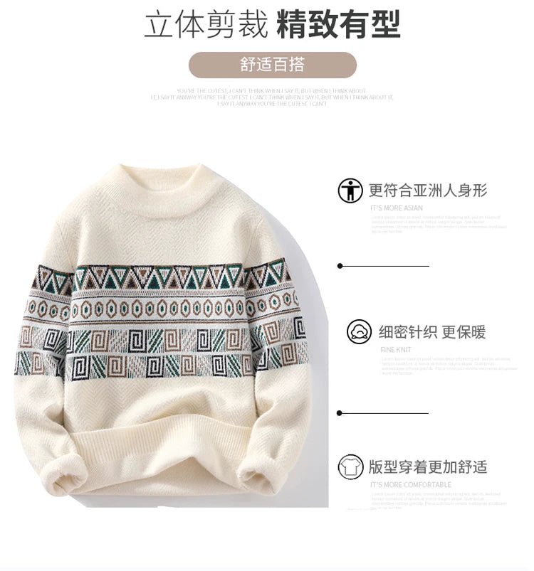 Men's Fashion stripe pattern Sweaters 2024 Autumn/Winter Loose Knittwear Men sweater youth Thick Warm wool pullovers M-4XL ﻿