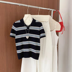 WinvyNee Summer Top Women's 100% Cotton Striped Polo T Shirt Women's Clothing Short Sleeve Casual Oversized Pullover A1522077