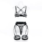 Toucheart Sexy Floral Embroidery Underwear Steel Ring Bra Lace Mesh Sexy Webbing Hollow Waistband Hanging Erotic Lingerie Suit