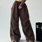 Y2k Hiking Straight Wide Pants Men Streetwear Cargo Paratrooper Pants Casual Brown Quick Dry Pocket Summer Travel Sport Trousers