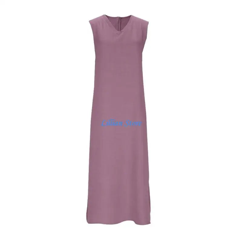 Q1FA Summer Dresses for Women Cotton Linen Maxi Dress Casual Sleeveless Long Sundress Vacation Outfits
