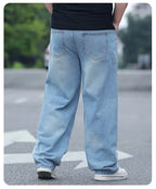 FENROOST Plus Size Men's High Waist Straight Leg Jeans Four Seasons Loose Baggy Denim Trousers Casual Versatile Long Pants New