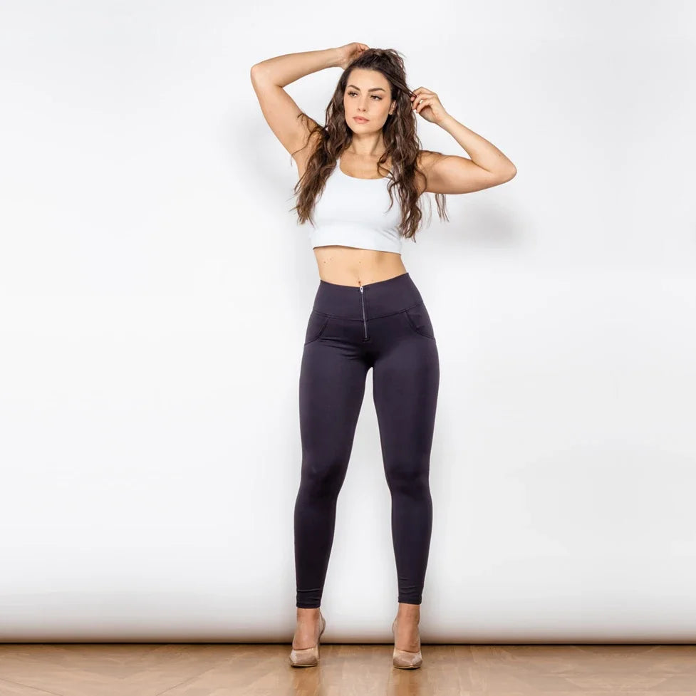 Shascullfites High-Waisted Women's Fitness Pants Korean Style Casual Skinny Stretch Zipper Joggers Black Leggings for Women
