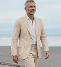 Men's linen casual men's beach party business suit two-piece wedding tailcoat set with split collar suit jacket and pants
