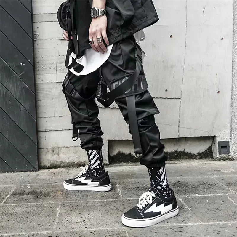 Y2K Joggers Cargo Pants For Men Casual Hip Hop Pocket Male Trousers Sweatpants Street Ribbons Techwear White Pant Pantalon Homme