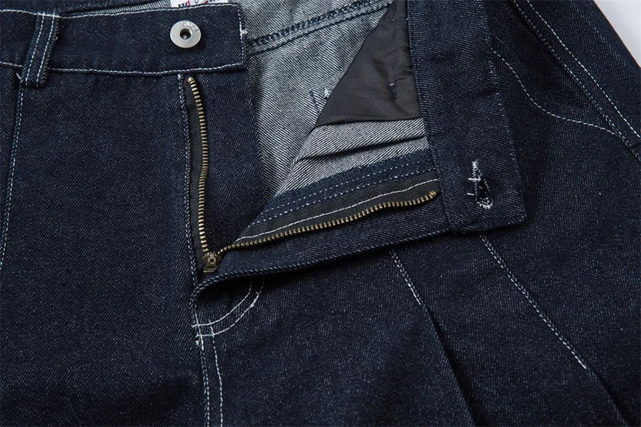 【Mirrordust】Pleated Baggy Jeans Men Loose Wide Leg Jeans Trousers Streetwear Harajuku Hip Hop Jeans Denim Pants