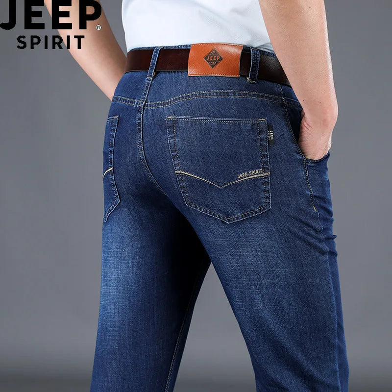 JEEP SPIRIT spring summer men's straight jeans casual loose mid-waist trousers all-match fashion business elastic denim pants