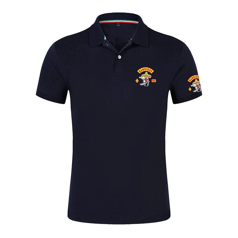 MC Bandidos Men's Fitness Casual Sports Gym Running Sports Elastic Short-sleeved Polo Shirt Lapel Men's Slim Fit V-Neck T-shirt