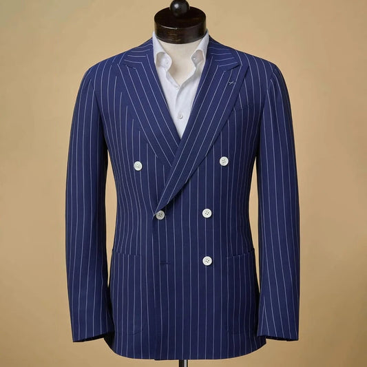 Luxury Pinstripe Men's Suits Formal 2 Piece Jacket Pants Full Sets Bespoke Business Smart Casual Male Clothing Costume Homme