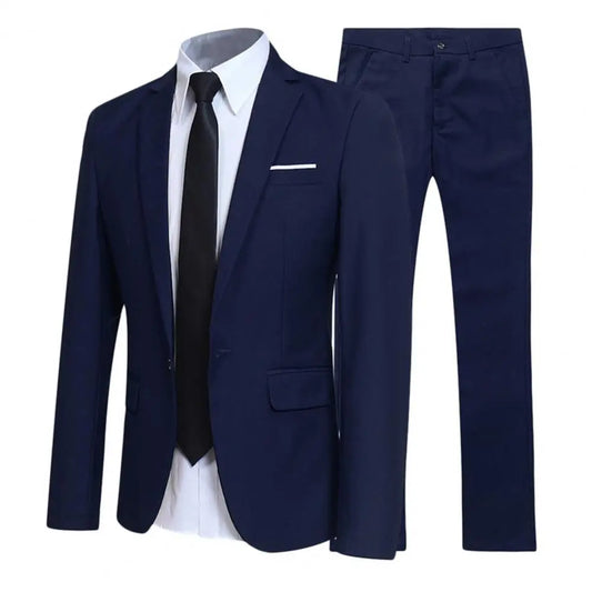 Men Pants Two Pieces Set Commuting Loose Leisure Fashion Office Business Suit Wedding Wear Lapel Formal Groom Suit Set
