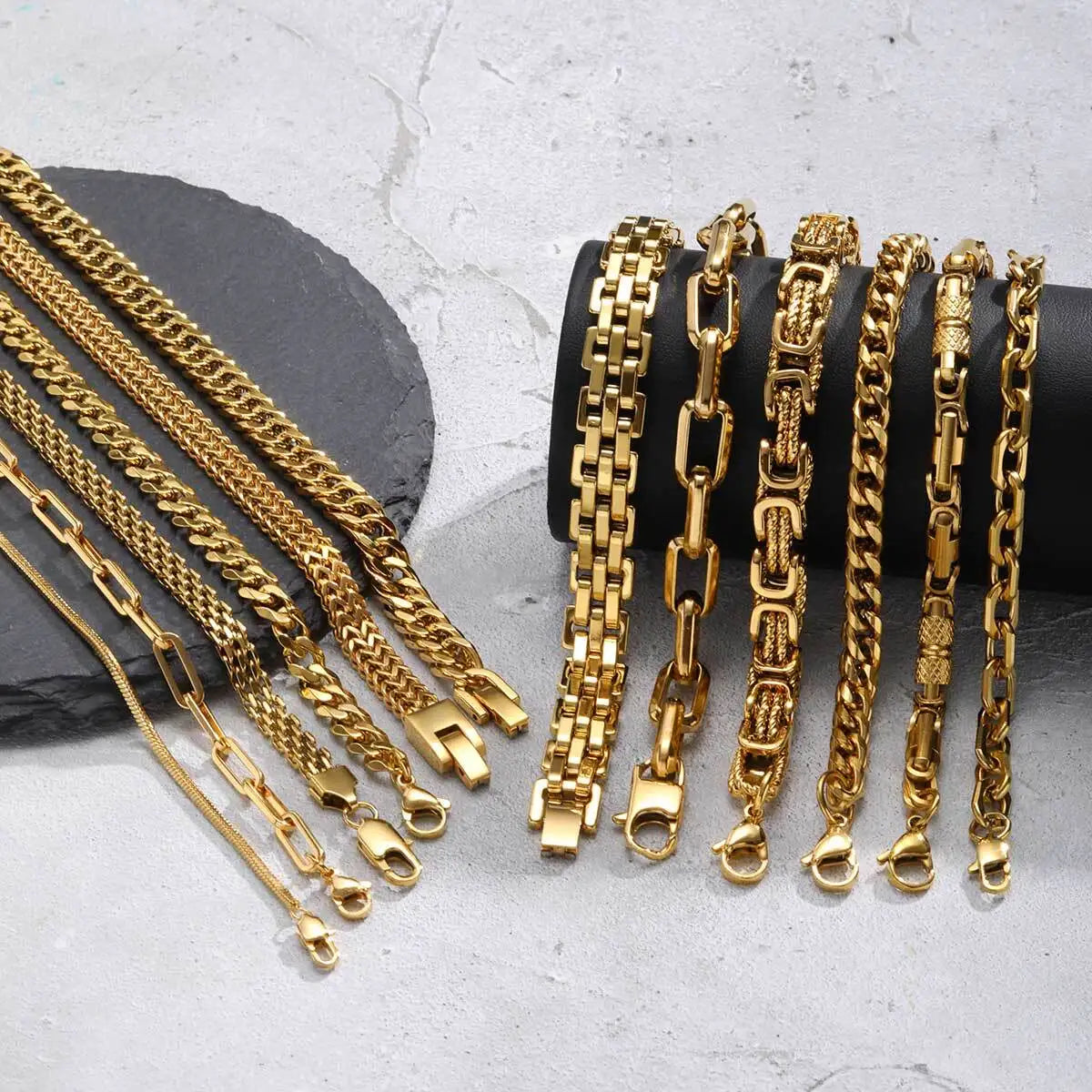 Gold Color Men's Chain Bracelet,Hiphop Stainless Steel Chunky Chain Wristband,Rock Punk Jewelry Gift for Dad Son BBF Him