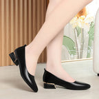 2026 Summer Women's Soft Leather Chunky Heel Pumps  Pointed Toe Low Heel Office Shoes White Work Dress Shoes Size 35-41