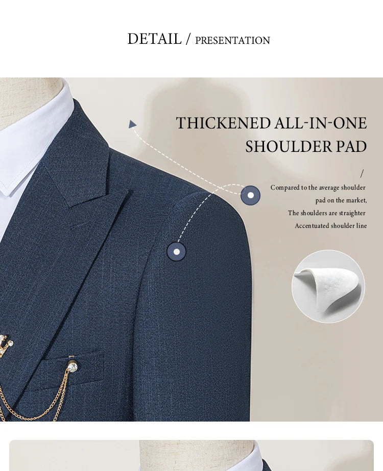 ST Cassy High-End Brand Formal Business Men's Suits Single Breasted Solid Color Slim Fit Suit Wedding Three-Piece