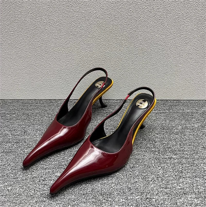 Women's Designer Heels Patent Leather Pointed Toe Sculptural Thin High Heels Sandals Pumps Runway Chic Luxury Party Dress Shoes