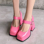 Women's High Heels Pumps Mary Jane Shoes Platform Pink Black Wine Red White Block Heeled Working Party Dance Wedding Shoe Female