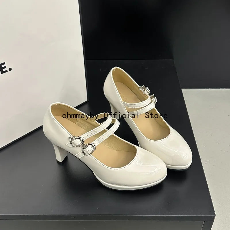 Thin High Heel Women Mary Jane Shoes Concise Shallow Belt Buckle Shoes Spring Autumn Ladies Elegant Wedding Dancing Pumps