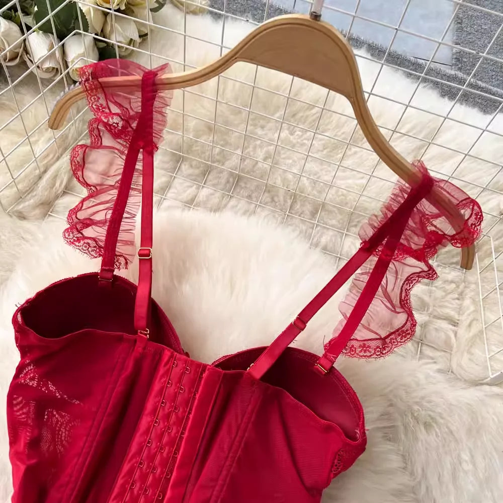 Lace Sexy Underwear Suits Women Transparent Strapless Camis Bra $ Brief Suits Fashion Retro Short Summer Bra Sets